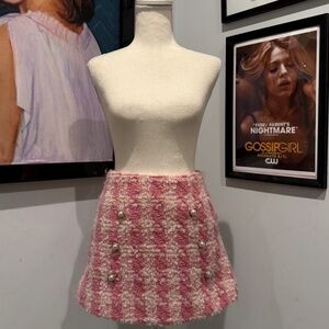 LoveShackFancy Pink White Tweed Skirt 0